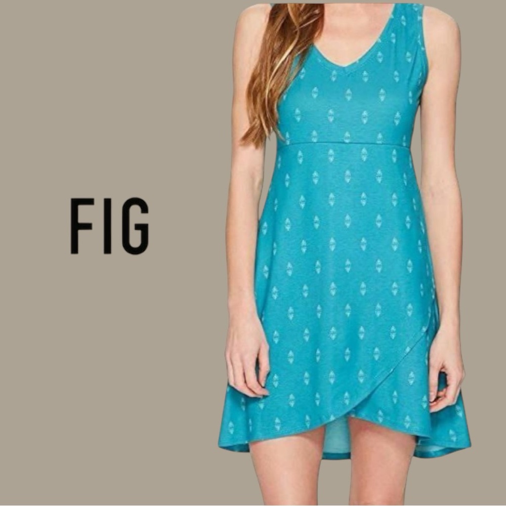 🌷 FIG Turquoise Faux Wrap Mini Dress M Travel 3/$30